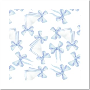 Blue Ribbons and Bows Pattern Posters and Art